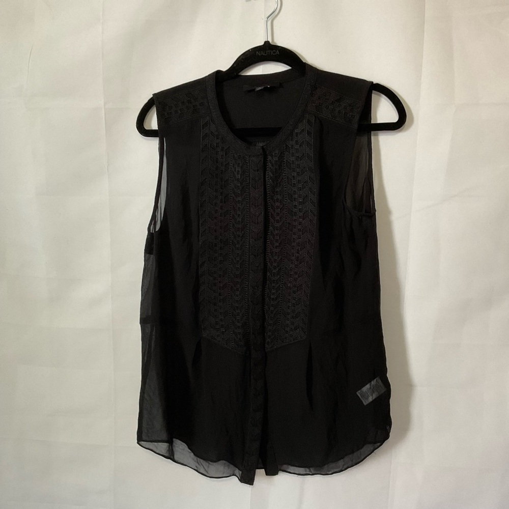 100% Silk Sleeveless Button Front Blouse Aryn K Size Large